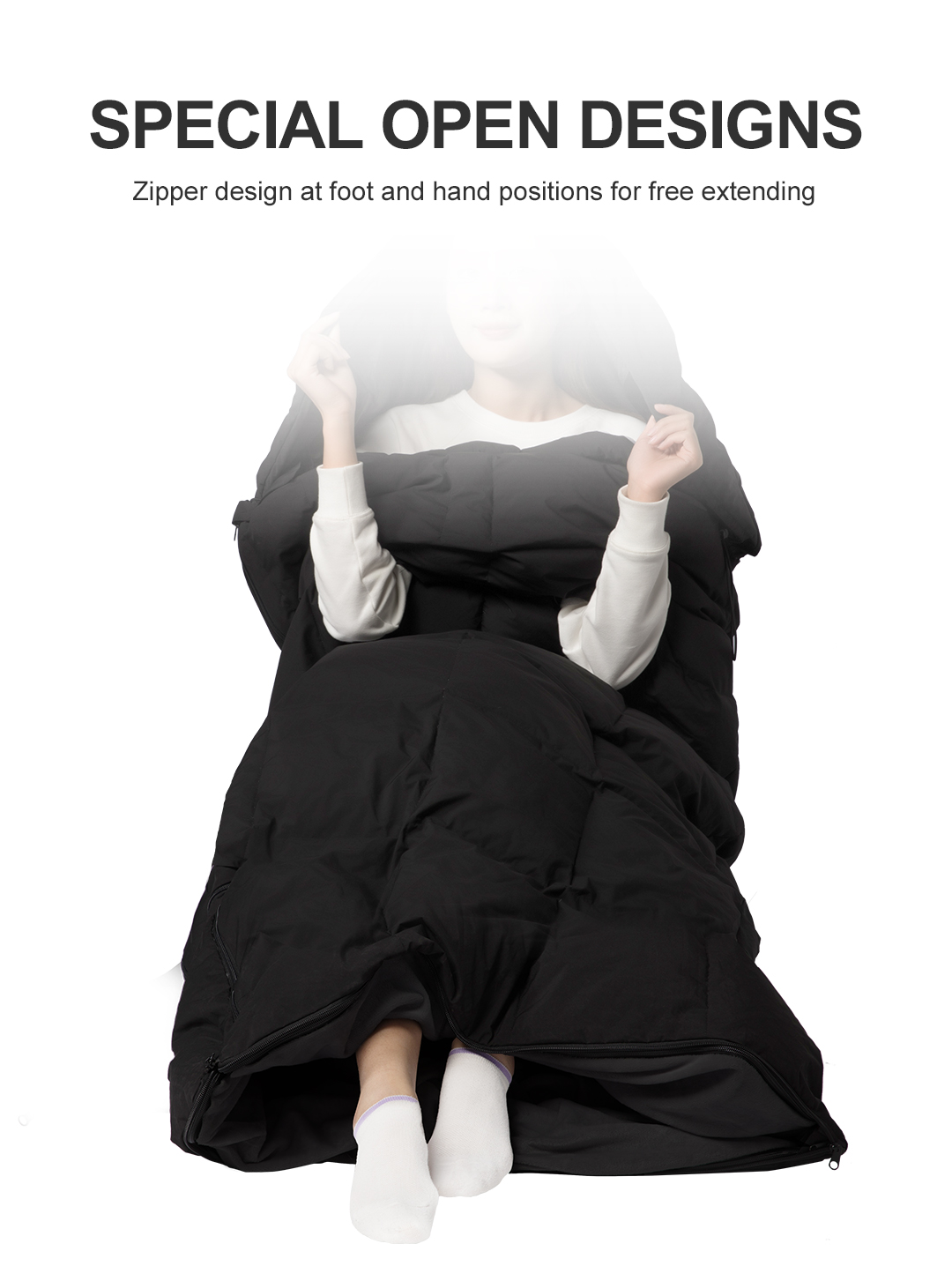 special open design of graphene heated sleeping bag