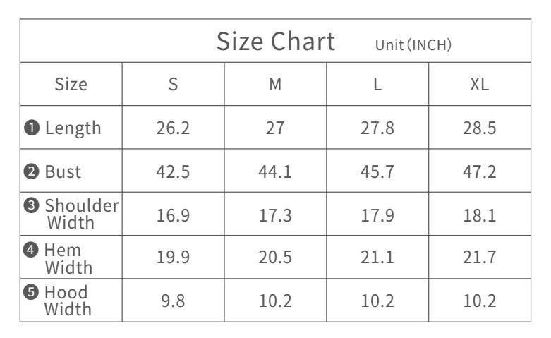 size chat of electric usb heated warm vest
